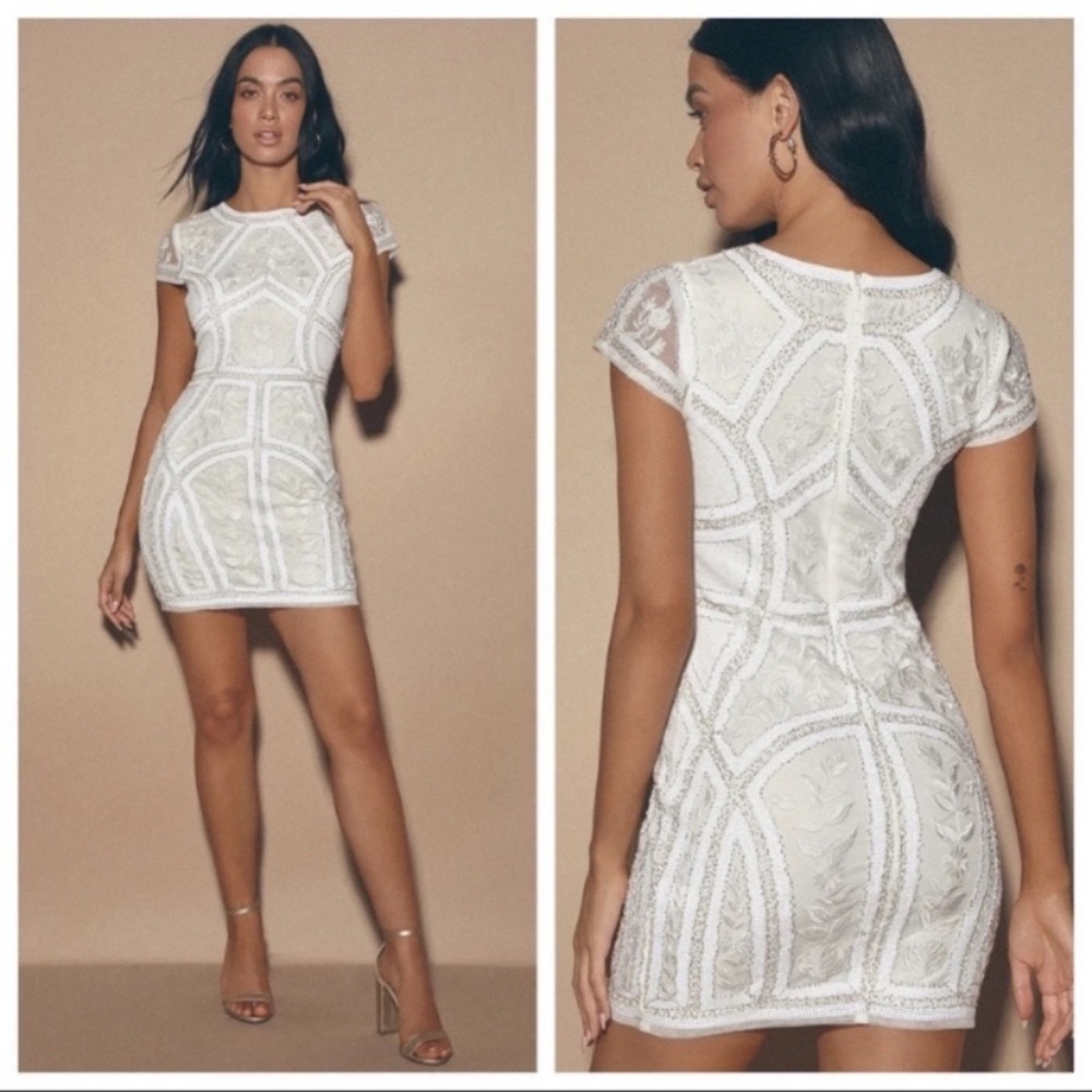 NWOT Lulus Spread Your Shine White Sequin Embroidered Bodycon Dress - Picture 4 of 16